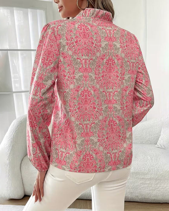 Printed Blouse with Ruffled Collar