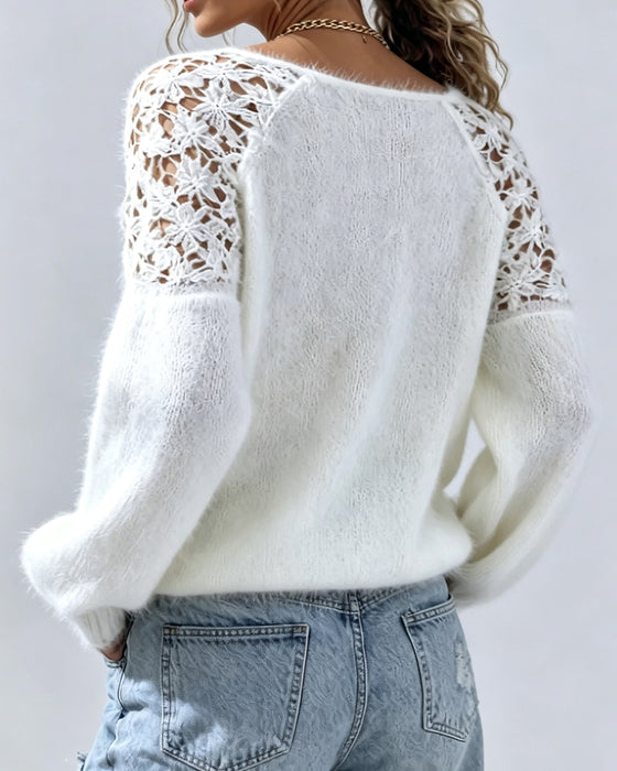Pullover Avec Découpe Dentelle Détail Patchwork