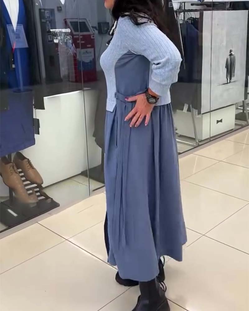 Robe Décontracté À Contraste De Couleurs Col Rond