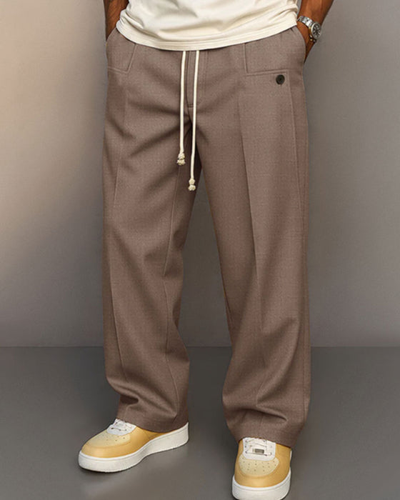 Pantalons Homme Couleur Unie Poche Bouton Cordon