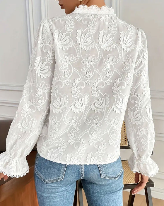 Blouse En Dentelle Brodée À Manches Longues
