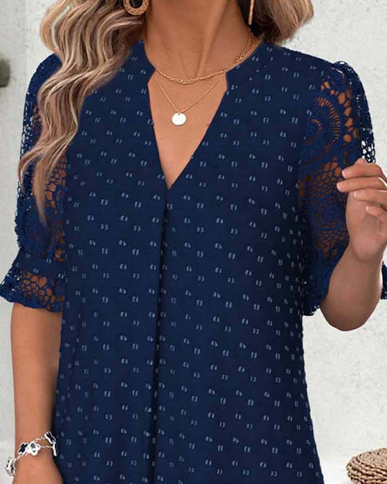 Robe Col V Imprimé Dentelle Patchwork Ligne A
