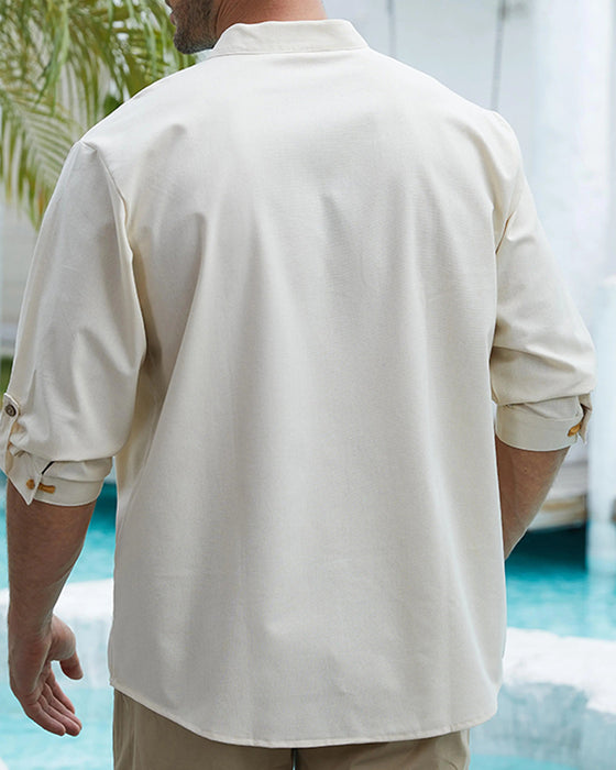 Chemise Style Chinois Col Carré Décontracté