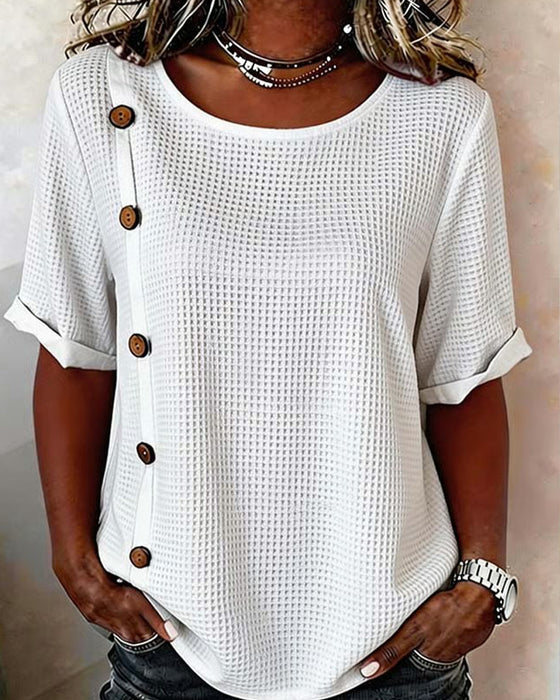 Blouse Texture Gaufrée Bouton Latéral
