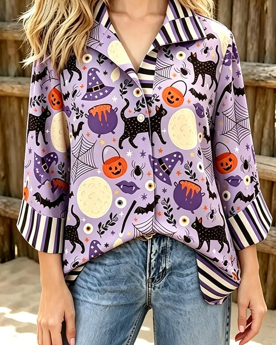 Blouse Revers Bouton Rayure Halloween