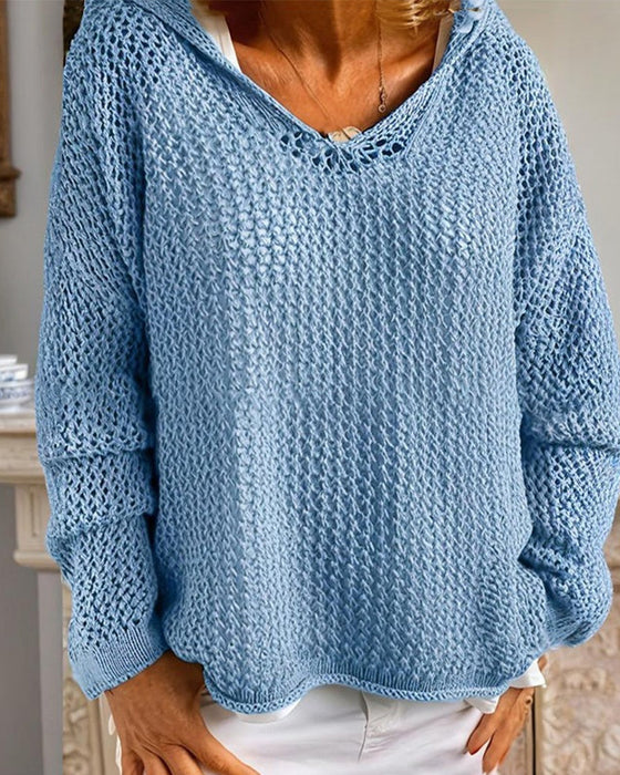 Hauts Femmes Crochet Ajouré À Capuche Manches Longues