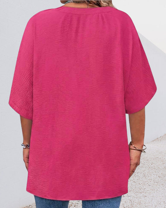 Blouse Lâche Unie Manches Courtes