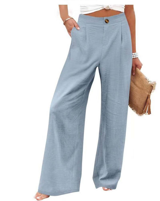 Pantalon Bouton Taille Élastique Large