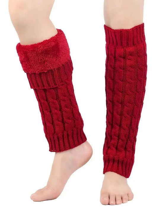 Jambières En Tricot À Câbles Doublées Polaire Manchons De Bottes Thermiques