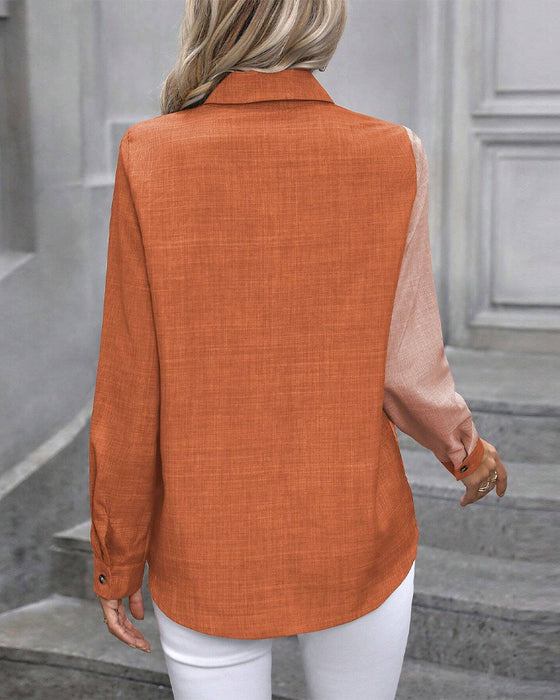 Blouse À Col Revers Et Boutonnage Simple Avec Blocs De Couleur