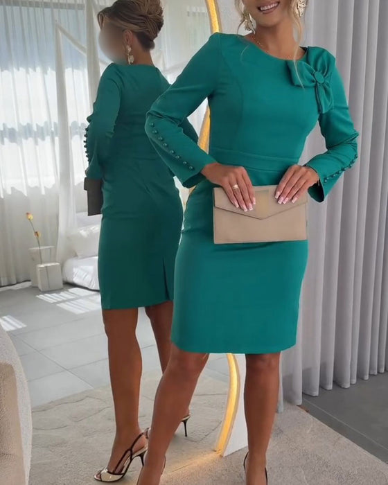 Robe Nœud Détail Manche Longue Décontractée