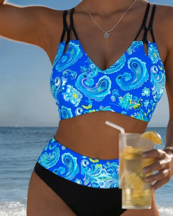 Bikini Bloc De Couleur Bretelle Paisley