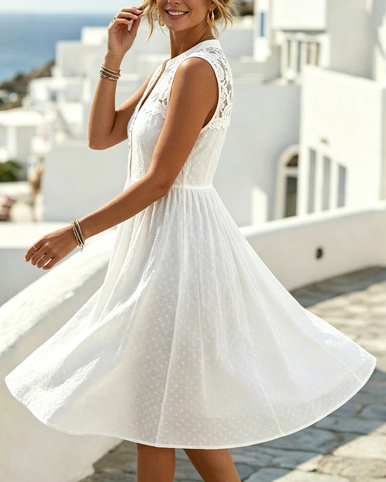 Robe Sans Manches Col V Dentelle Patchwork