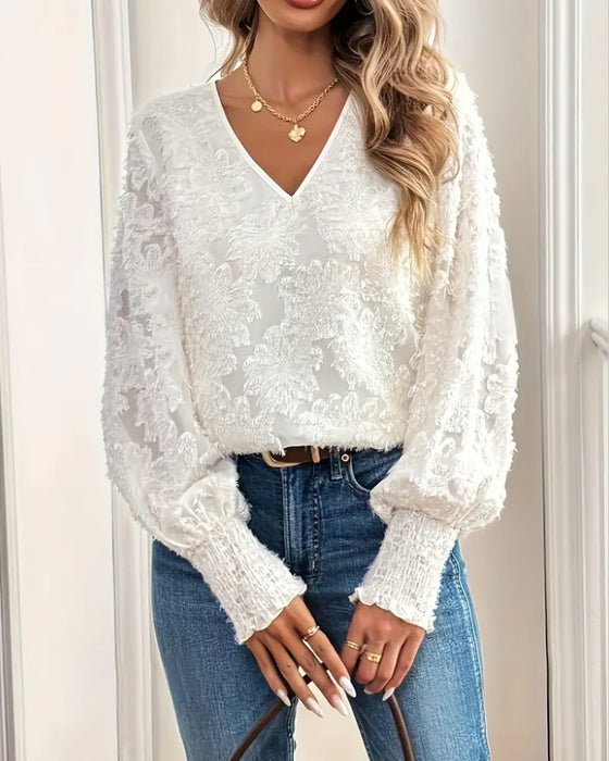 Blouse Manches Lanterne Élégante Encolure En V