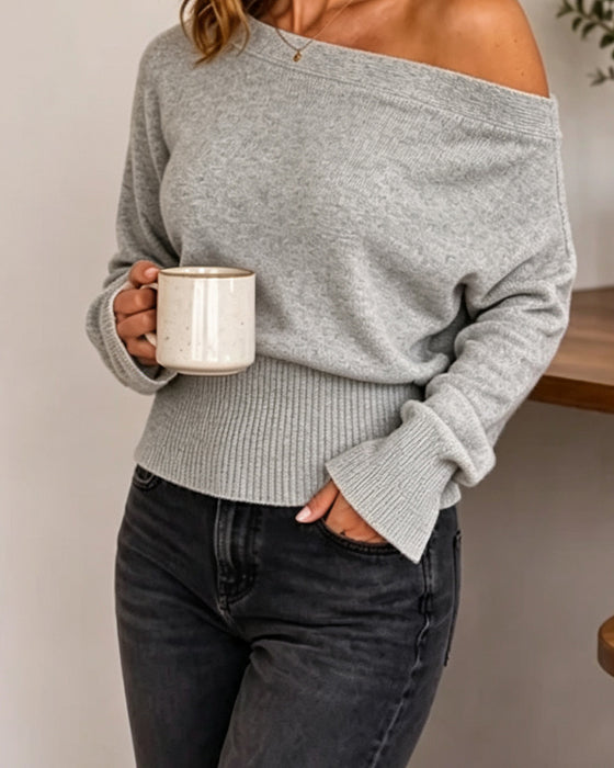 Haut Manche Longue Épaule Dégagée Taille