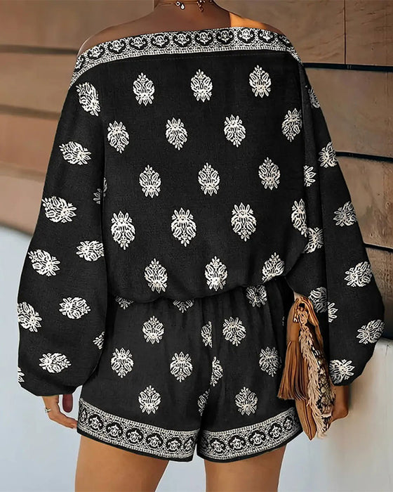 Ensemble Femmes 2 Pièces Tenue Boho Haut Et Shorts