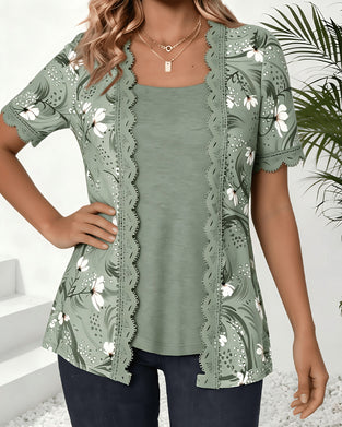 T-Shirt Fausse Superposition Vague Volant Imprimé