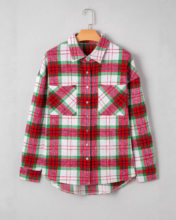 Manteau À Carreaux Laine Chemise Décontractée