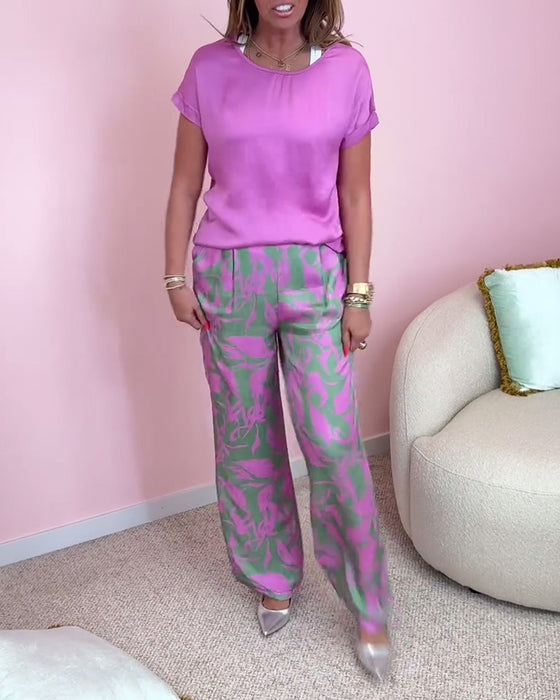 Ensemble décontracté imprimé avec poches et manches courtes