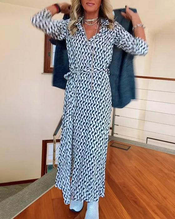 Robe fendue à revers imprimé géométrique