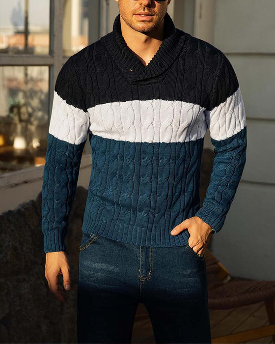Pullover Col Haut Bouton Contraste Homme