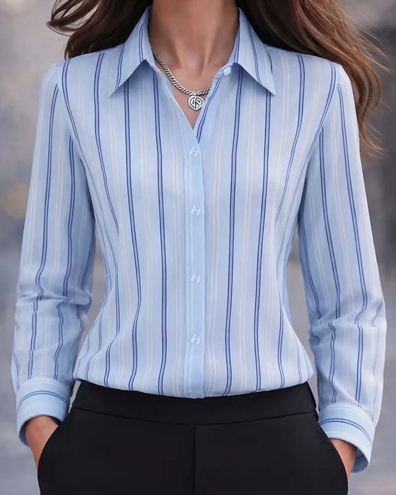 Chemise Rayures Verticales Col Manche Longue