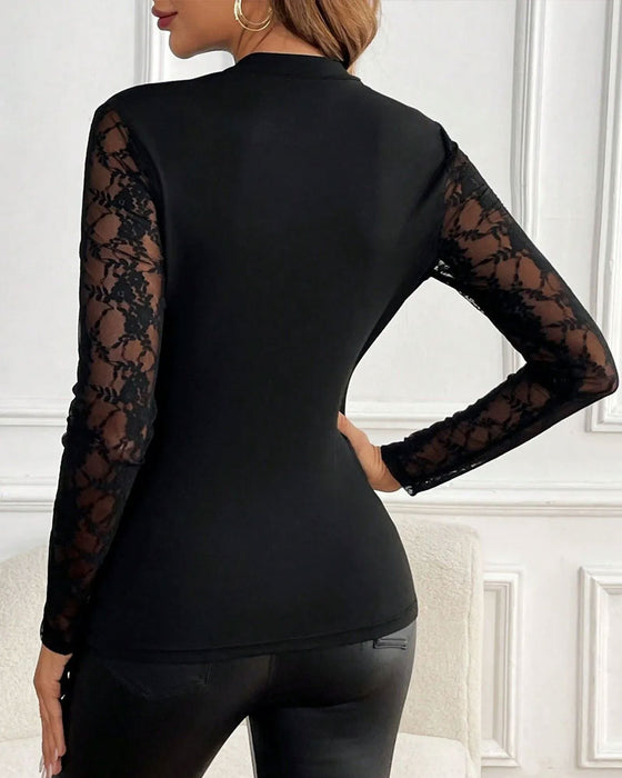 Haut Dentelle Patchwork Ajouré