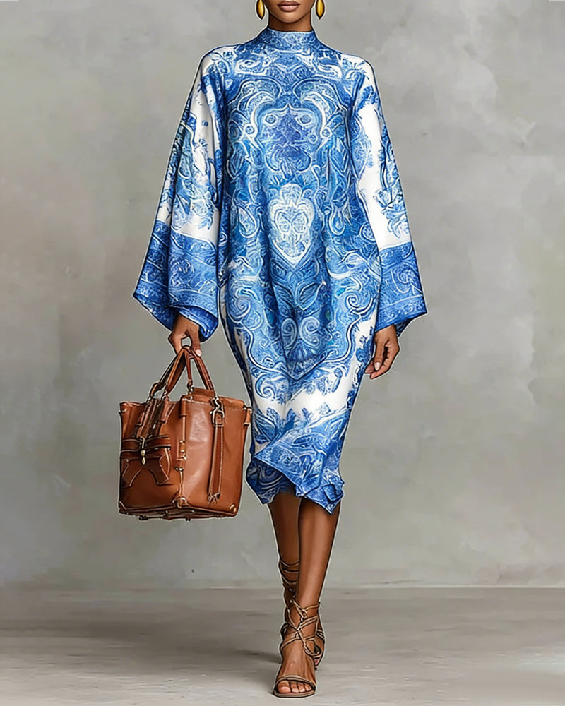 Robe À Col Montant Avec Imprimé Vintage