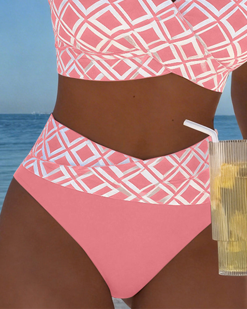 Maillot De Bain Deux Pièces Style Soutien-Gorge À Motif Diamant