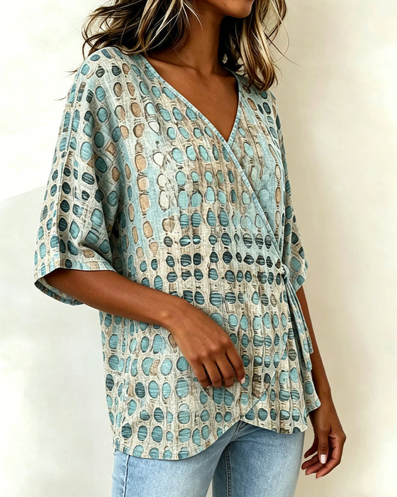 Blouse Décontractée À Pois Lacets