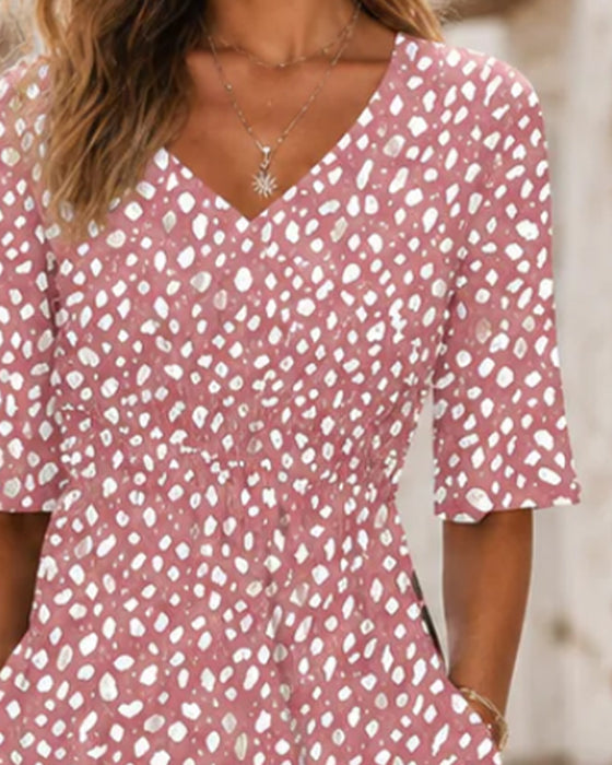 Robe Col En V À Pois Volant Coupe A