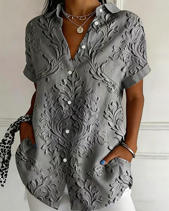 Chemise Revers Gaufrée Manche Courte