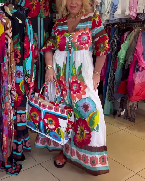 Robe florale décontractée ample en V profond