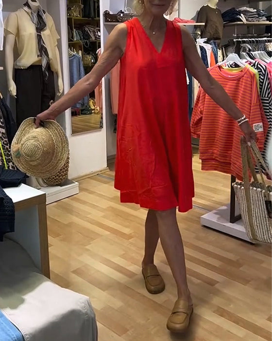 Robe Sans-Manches Col-V Décontractée A-Ligne