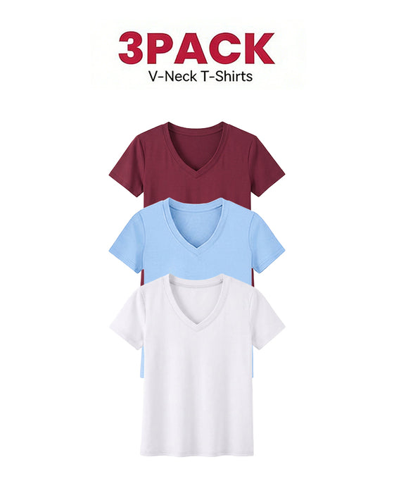 Lot De 1/3 Tees Basiques Confortables Pour Femmes