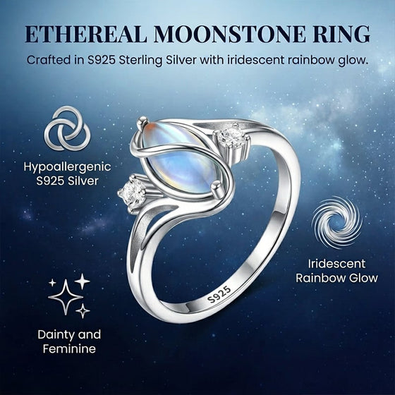 Bague géométrique en pierre de lune ovale