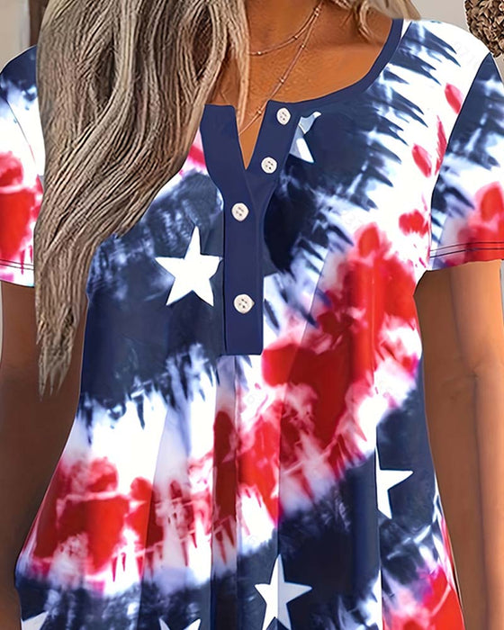 Chemisiers Tie-Dye Henley Manches Courtes