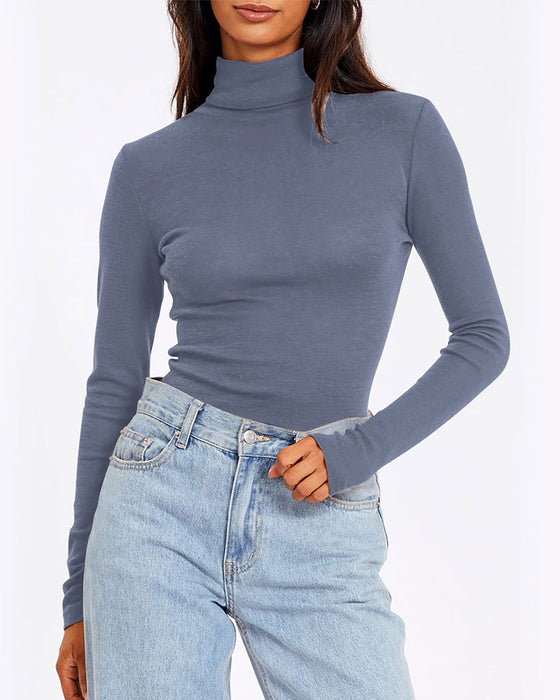 Haut Uni Demi Col Roulé Sous-Couche