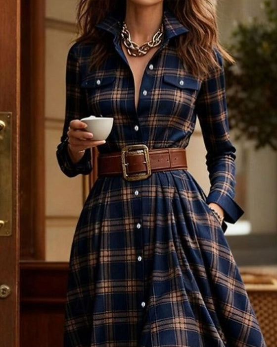Robe À Carreaux Longue Chemise