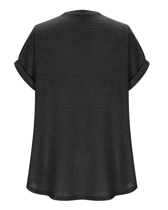 T-Shirt Femme Maille Gaufrée Col V Décontracté Été