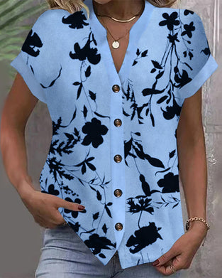 Chemise décontractée imprimée col en V à manches courtes