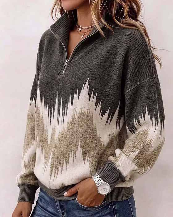 Sweat Col Fermeture Éclair Bloc De Couleur Ample