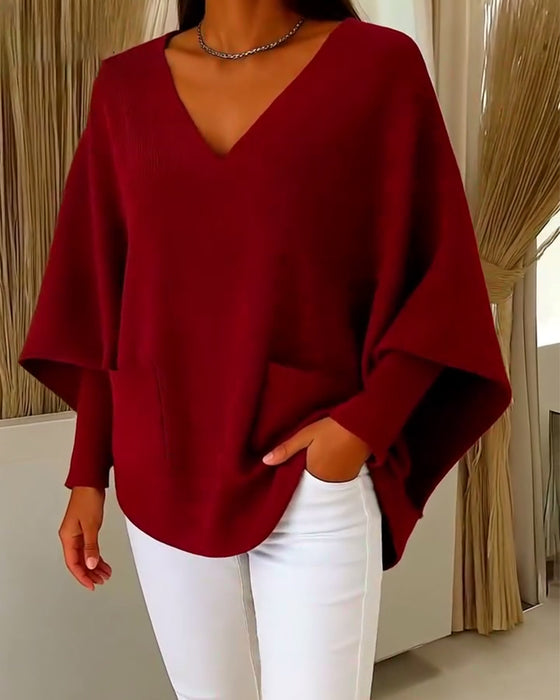 Pull Manches Longues Avec Poches Et Col En V