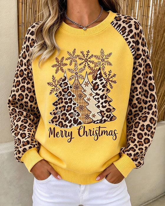 Sweat Col Rond Imprimé Léopard Sapin De Noël Bloc De Couleur