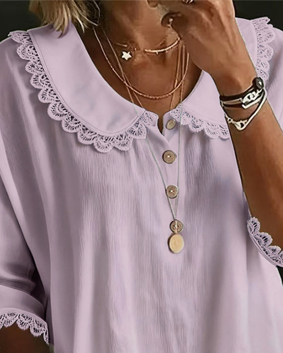 Blouse Dentelle Insérée Col Claudine