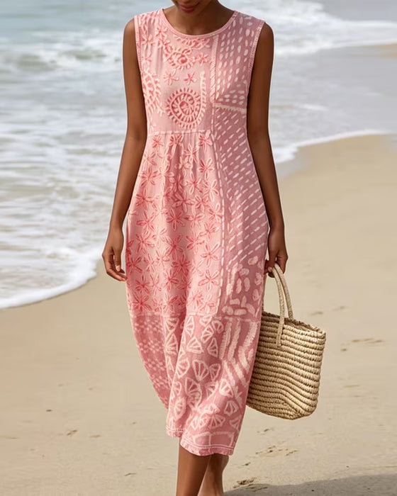 Robe Patchwork Imprimé Sans Manches