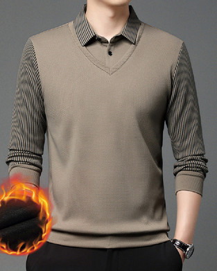 ⏳Offre Limitée 50% De Réduction💥Chemise À Rayures À Revers Effet Deux Pièces