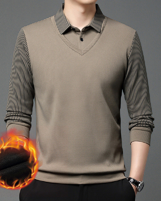 ⏳Offre Limitée 50% De Réduction💥Chemise À Rayures À Revers Effet Deux Pièces