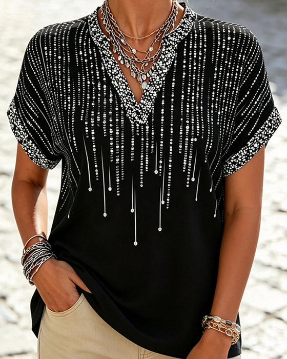 Blouse Hors Épaule Col En V Imprimé