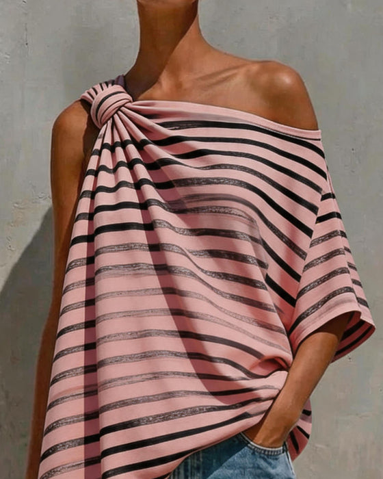 Blouse Rayée Une Épaule Twist Nœud
